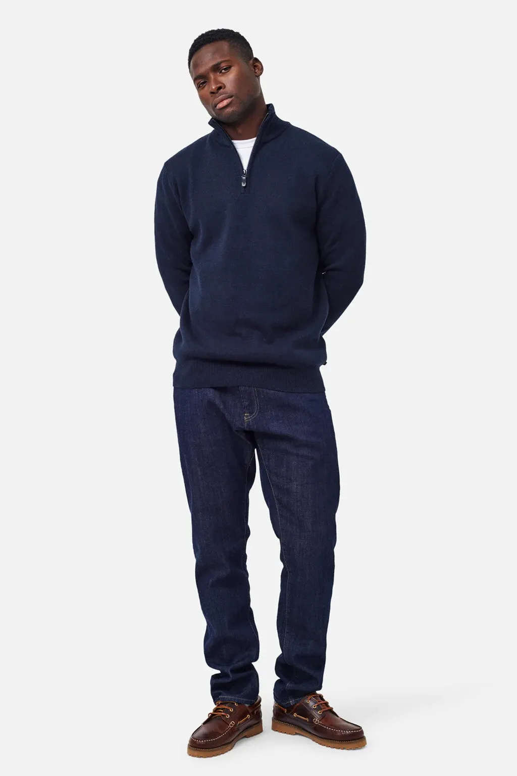 The Lakewood Zip Neck Sweater - Dark Navy Melange