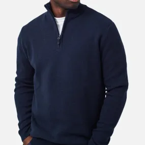 The Lakewood Zip Neck Sweater - Dark Navy Melange