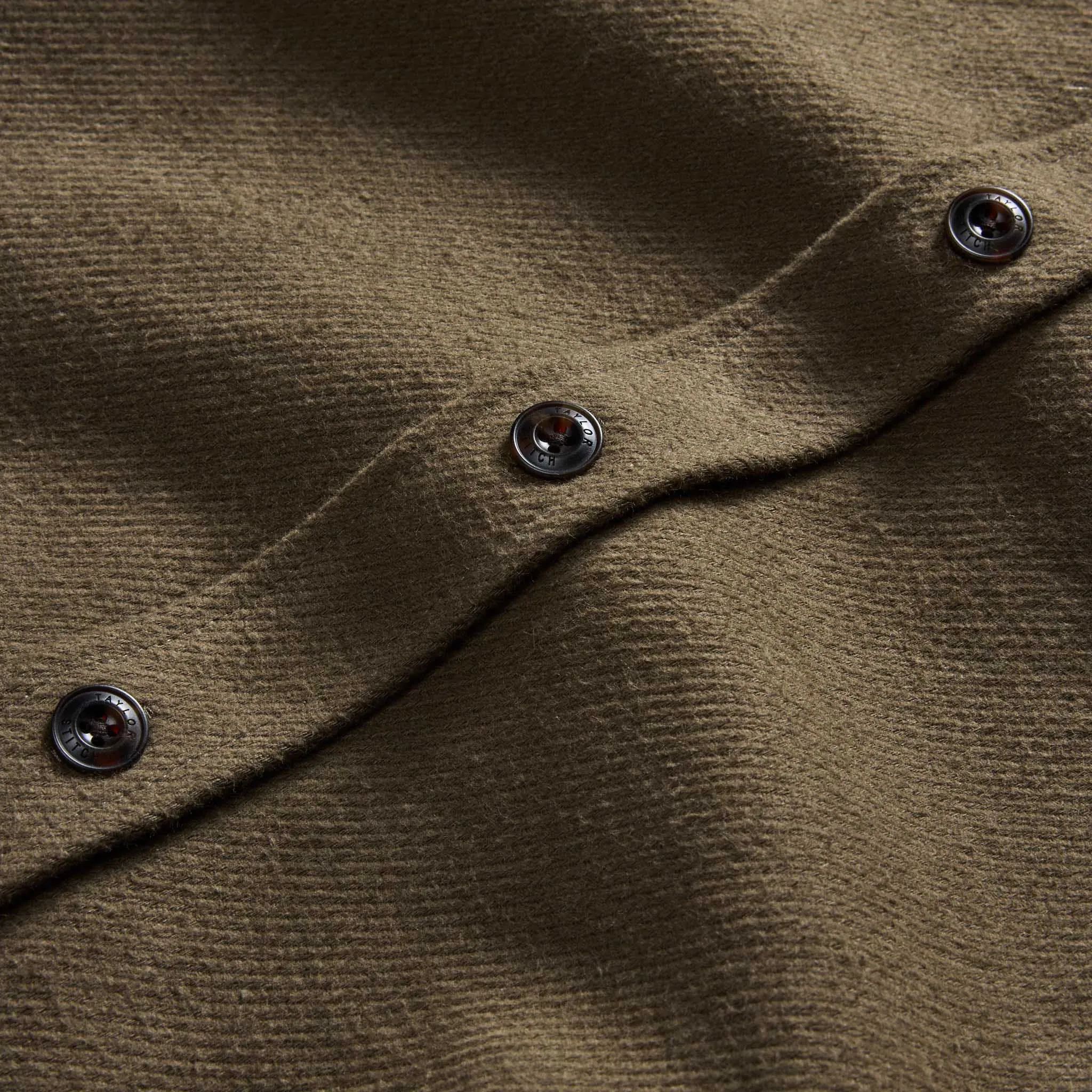 The Maritime Shirt Jacket in Fatigue Olive Moleskin Twill