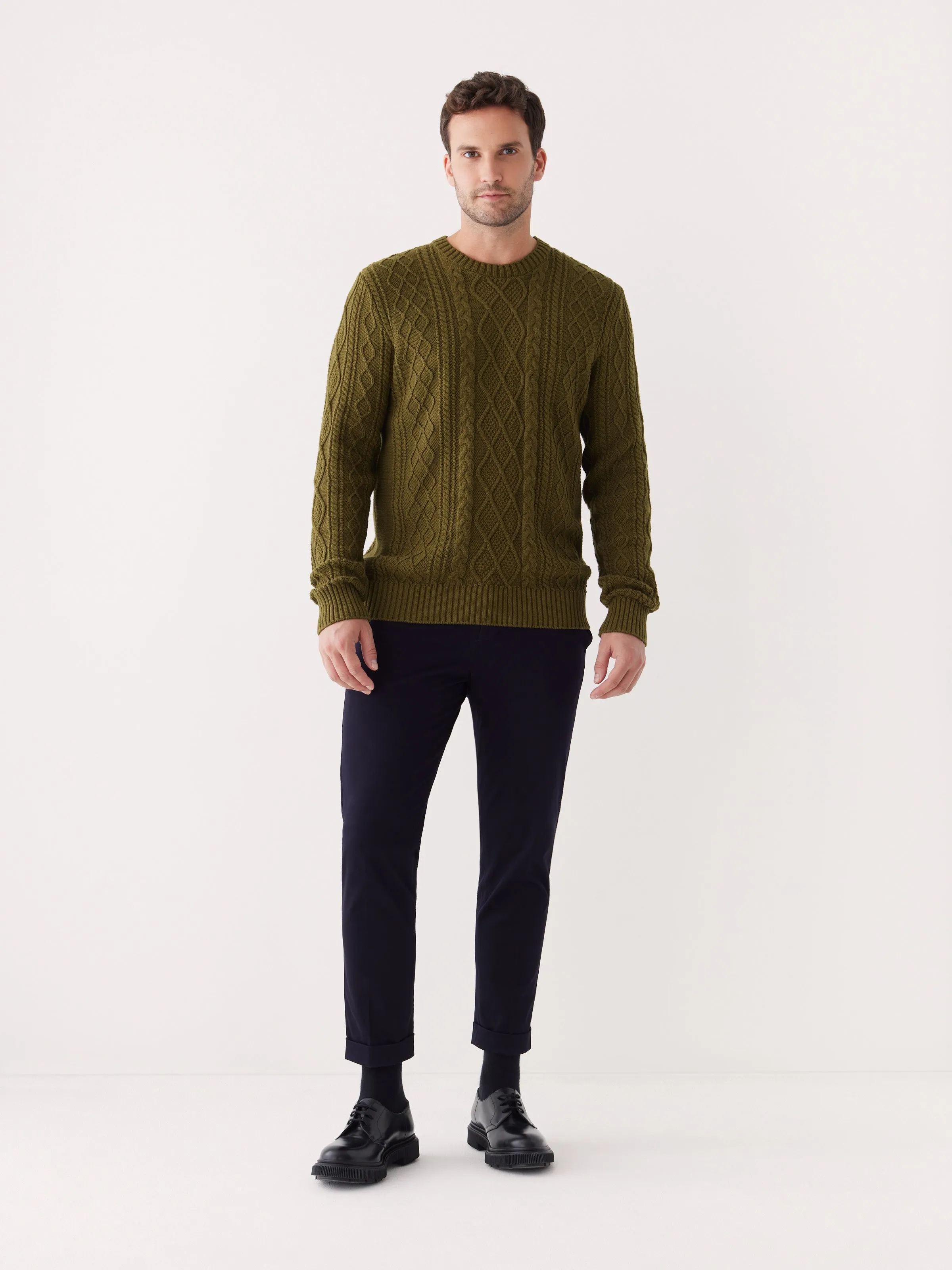 The Organic Cotton Cable Sweater in Dark Olive