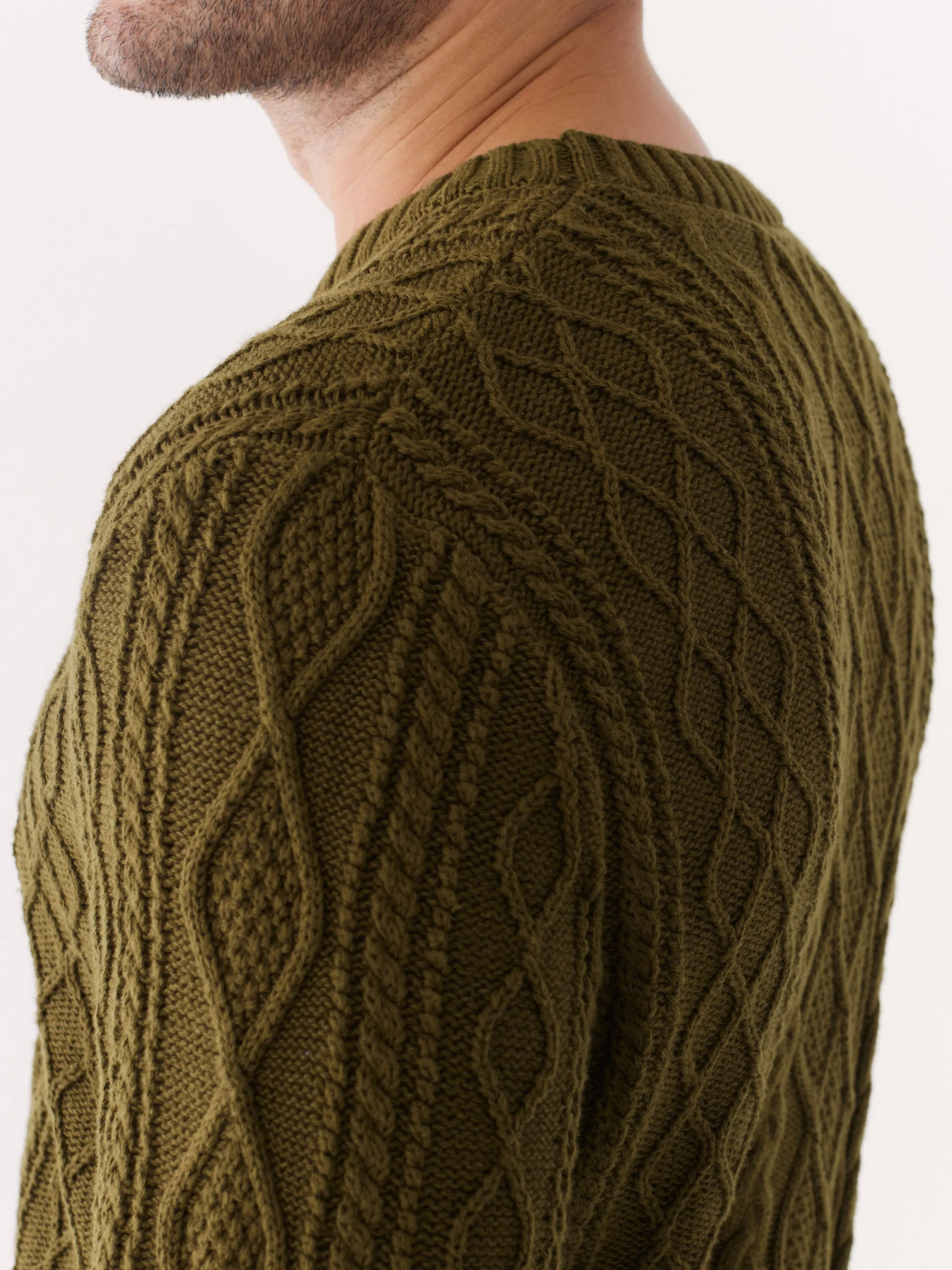 The Organic Cotton Cable Sweater in Dark Olive