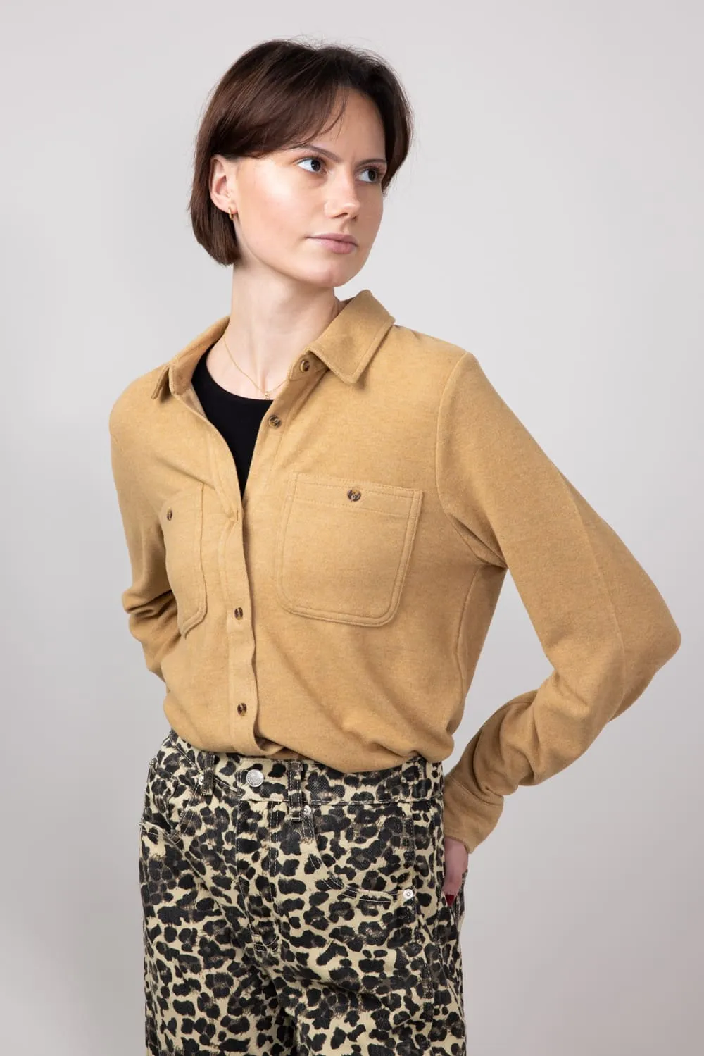 Thread & Supply Lewis Soft Luxe Button Up Shirt for Women in Iced Coffee | T1084PVXTS-ICED COFFEE