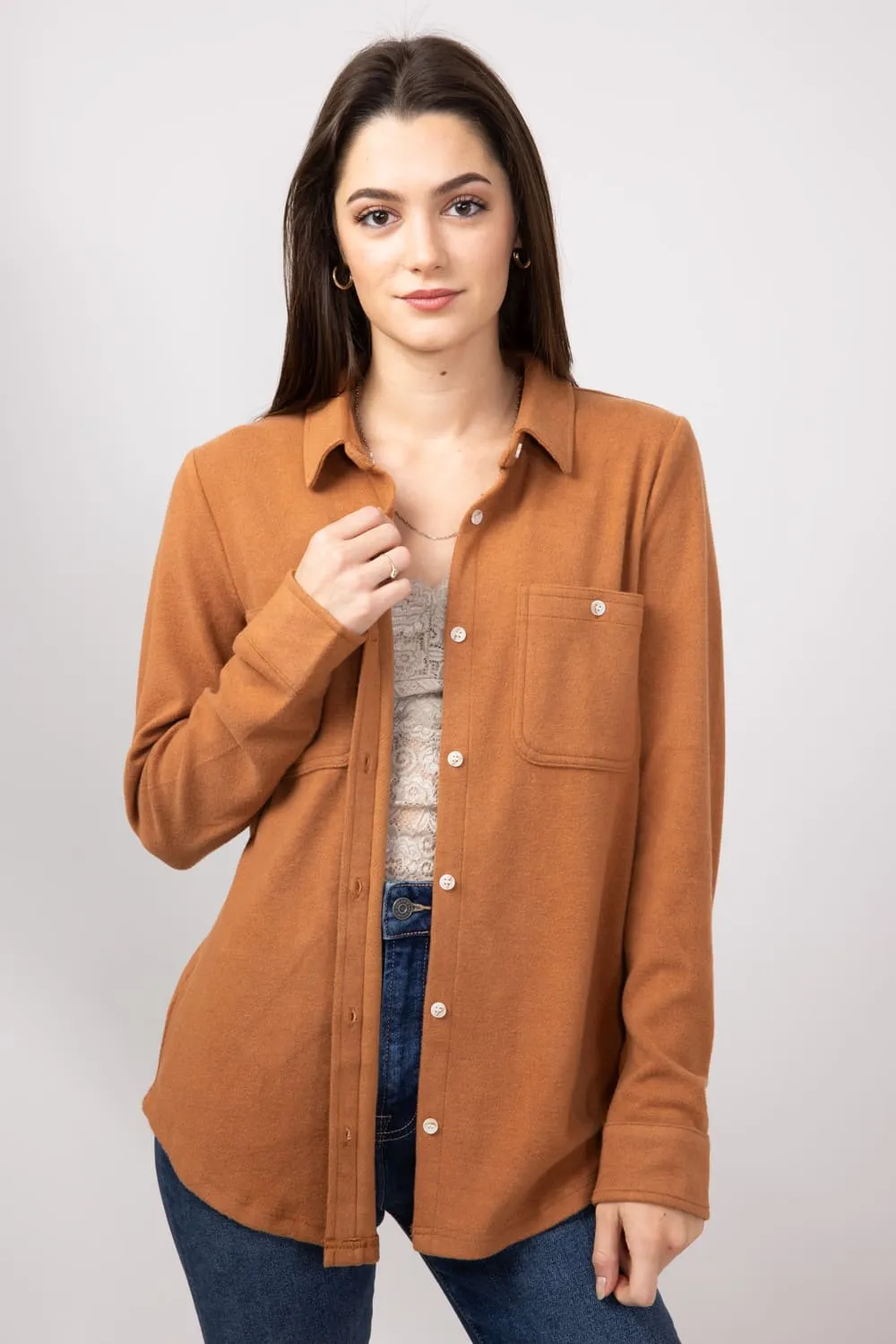 Thread & Supply Lewis Soft Luxe Button Up Shirt for Women in Pecan Heather | T1084PVXTS-PECANHEATHER