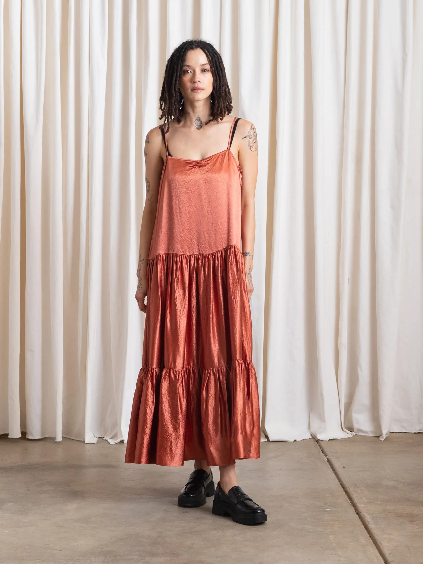 TIERED SLIP DRESS - COPPER