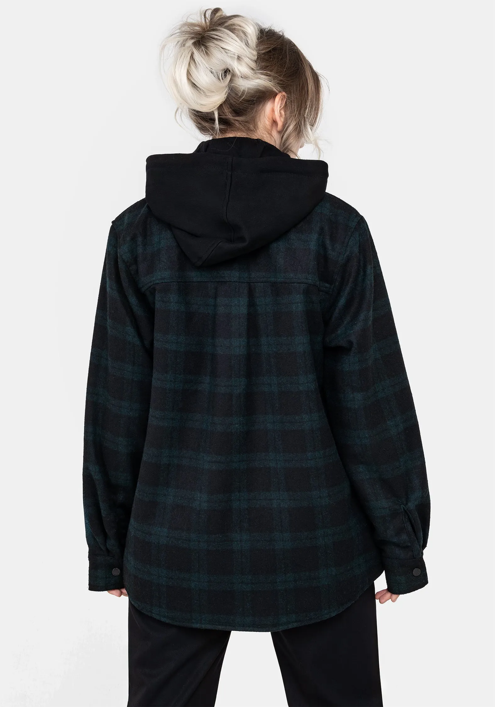 Trellis Hooded Pocket Wool Blend Check Shacket