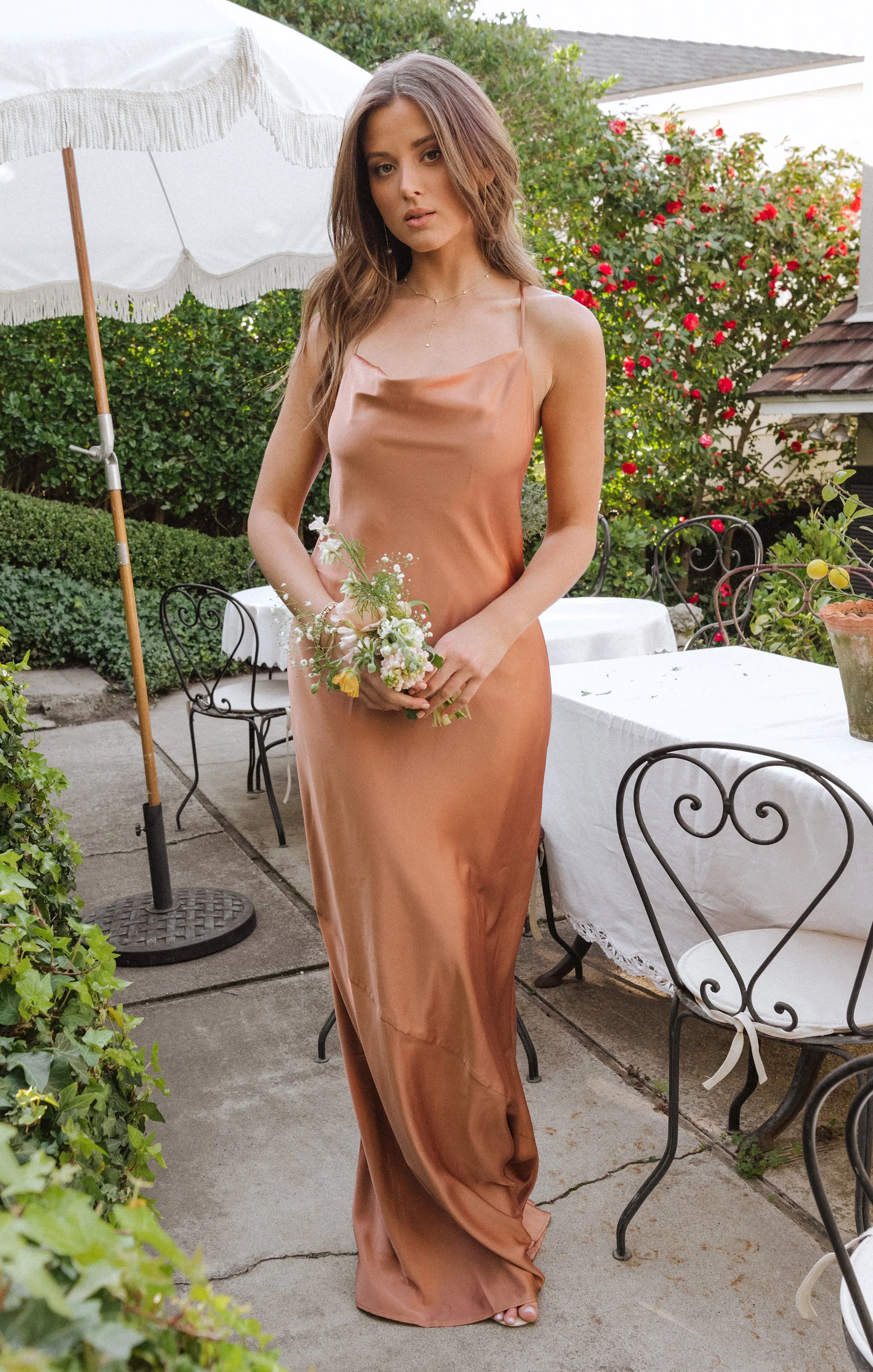 Tuscany Maxi Slip Dress ~ Copper Luxe Satin