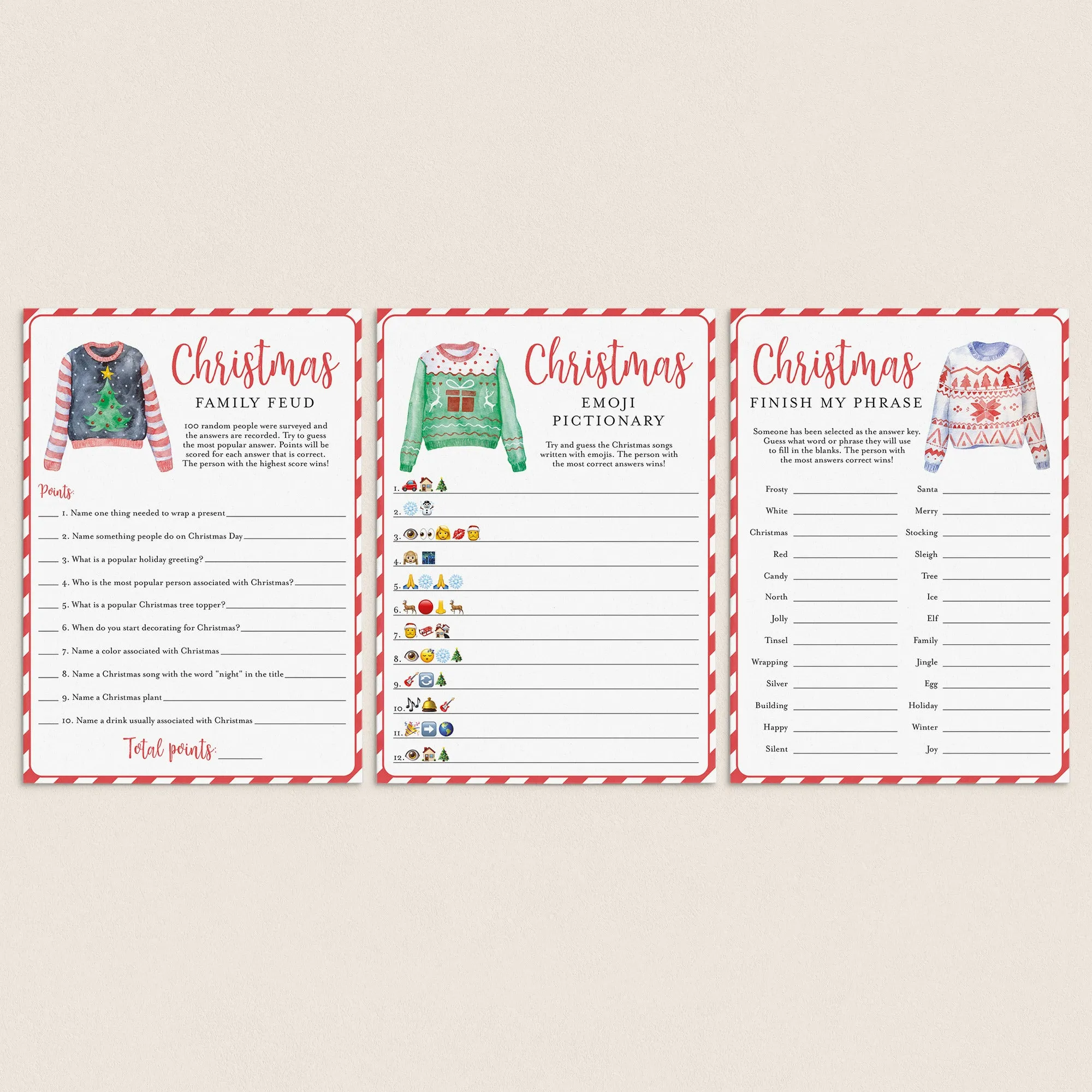 Ugly Sweater Party Games Bundle Printable