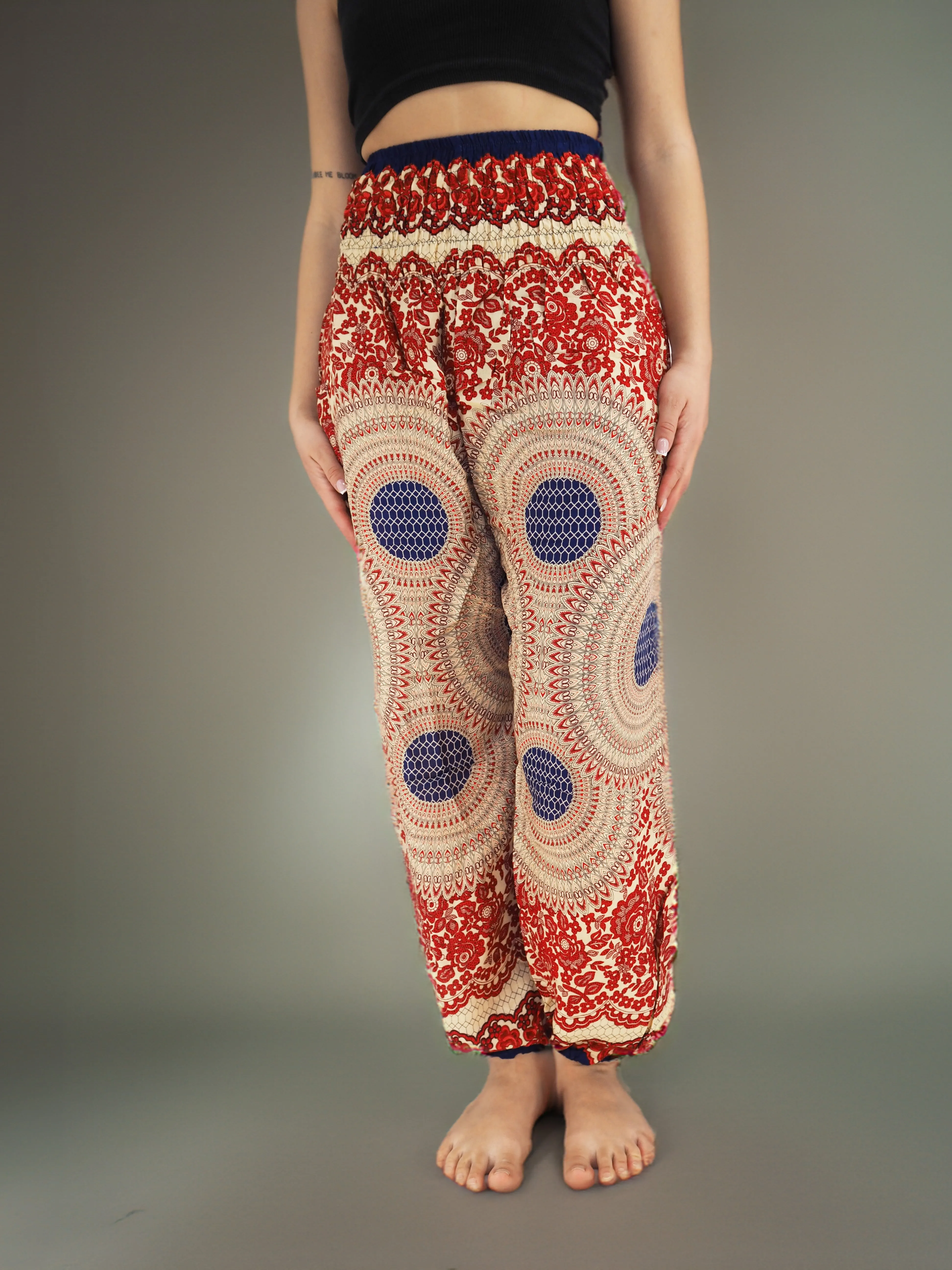 Unisex Harem Yoga Hippie Boho Pants Blue And Red Print M