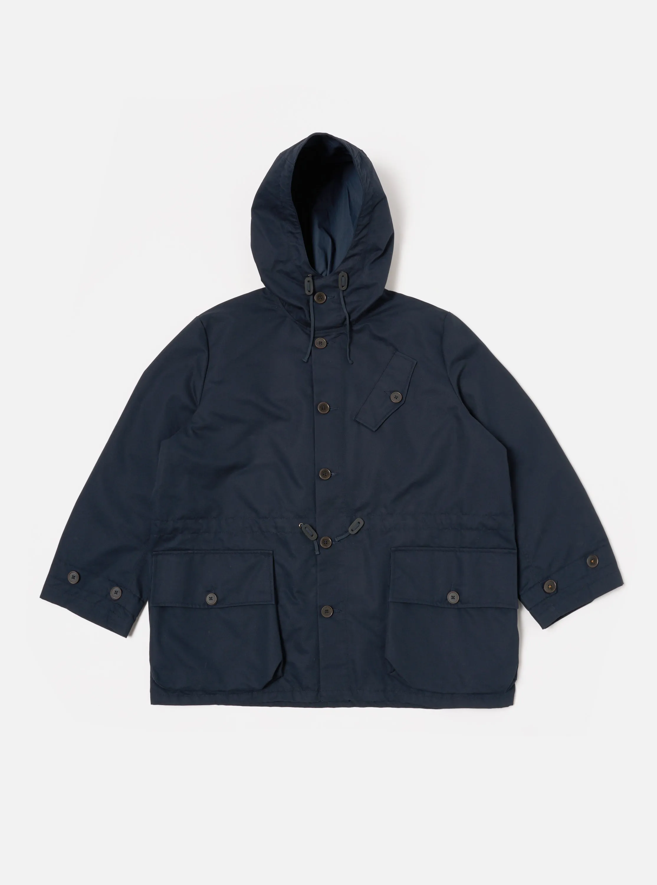 Universal Works Boston Parka in Navy Brushed Polytech