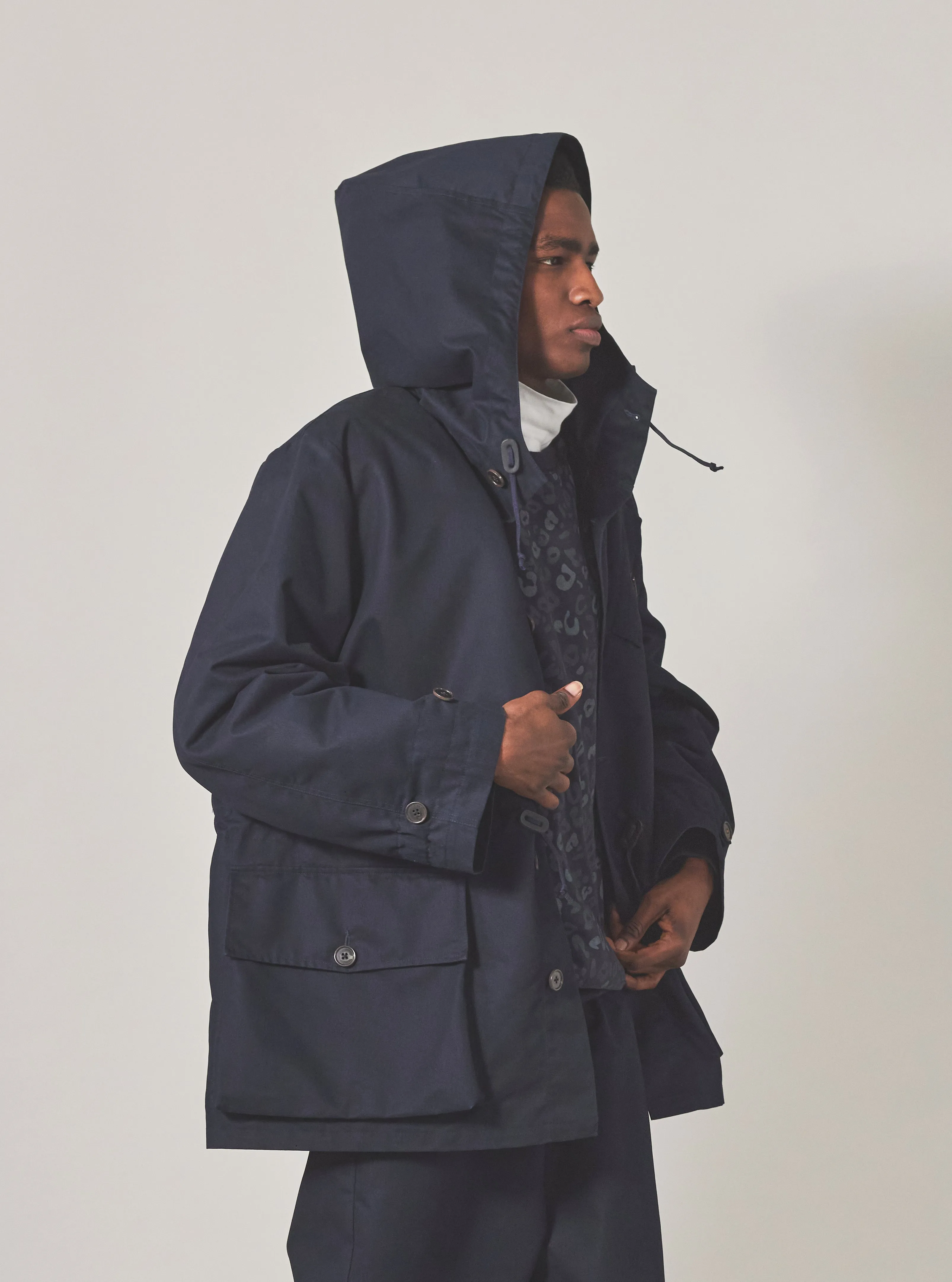 Universal Works Boston Parka in Navy Brushed Polytech