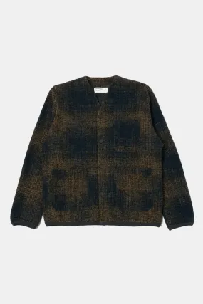 Universal Works Cardigan (Navy/Sand Agu Check Fleece)