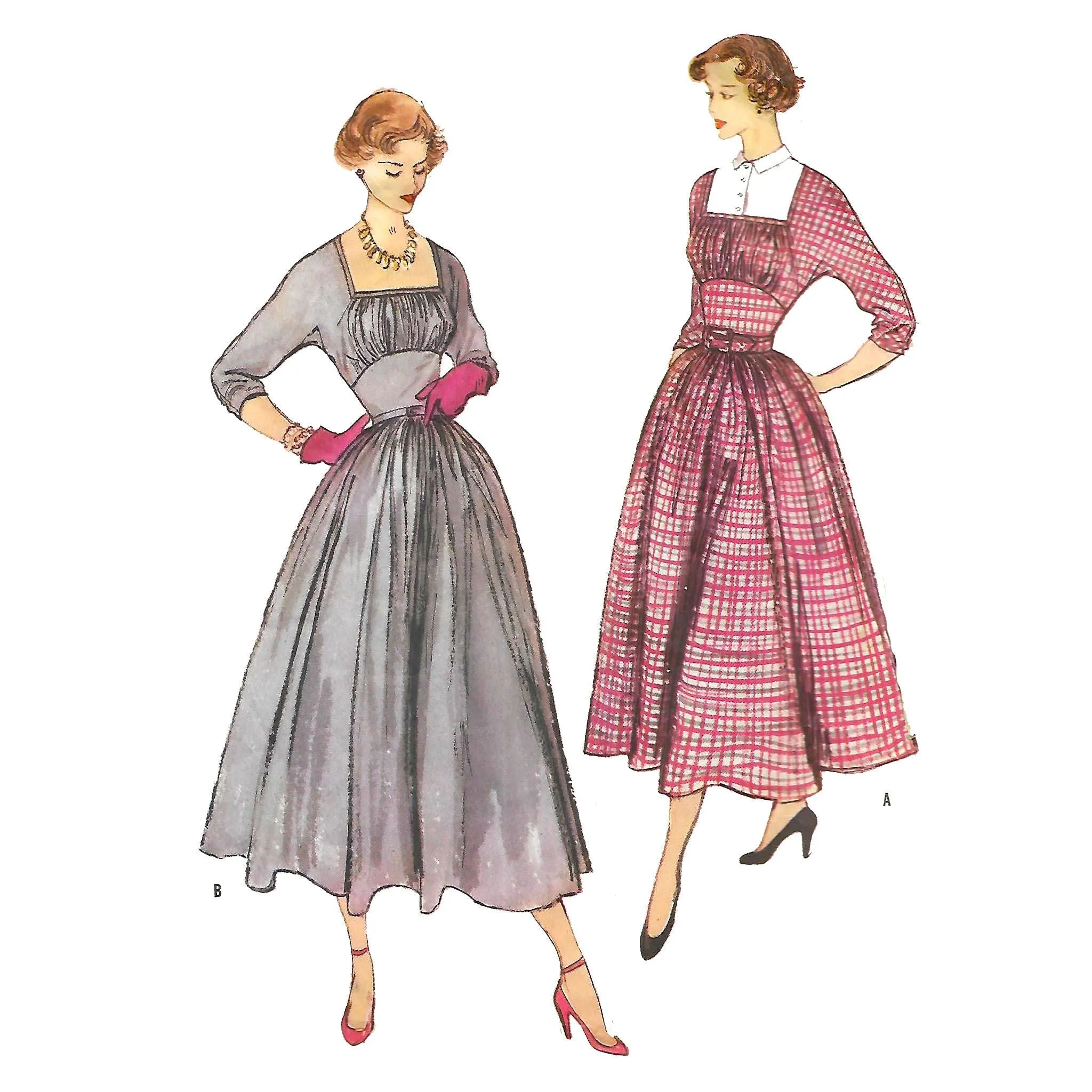 Vintage 1950s Pattern - Midi 'Décolleté Drama Dress' - Bust Bust: 30” (76.2cm)