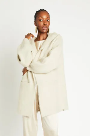 VIVI CASHMERE CROPPED COAT WITH HOOD - SHELL BEACH