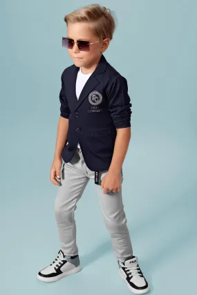 White and Grey with Navy Blue Waist Coat and Set for Boys with Belt