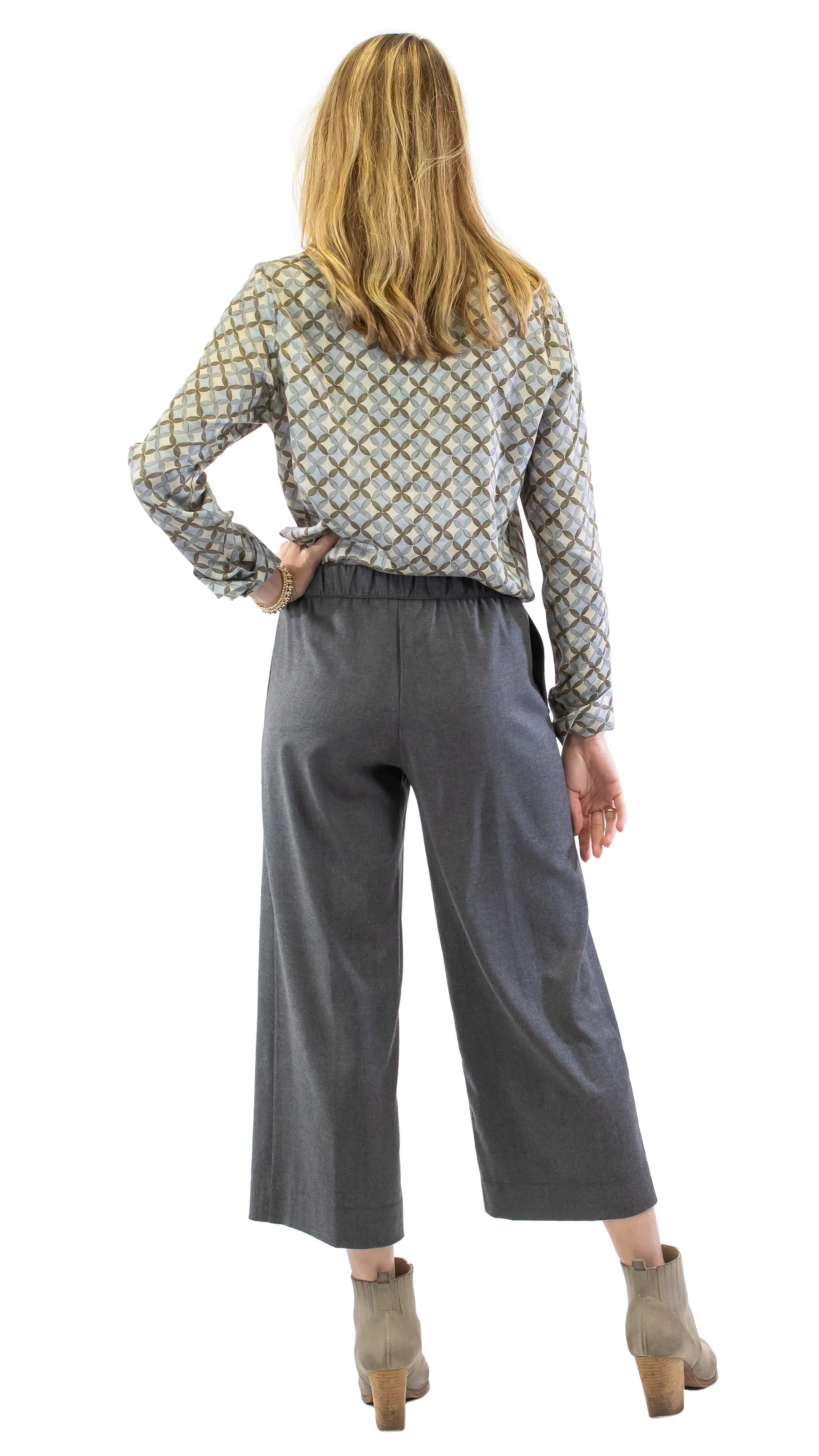 Wide Leg Crop Pants - Gray