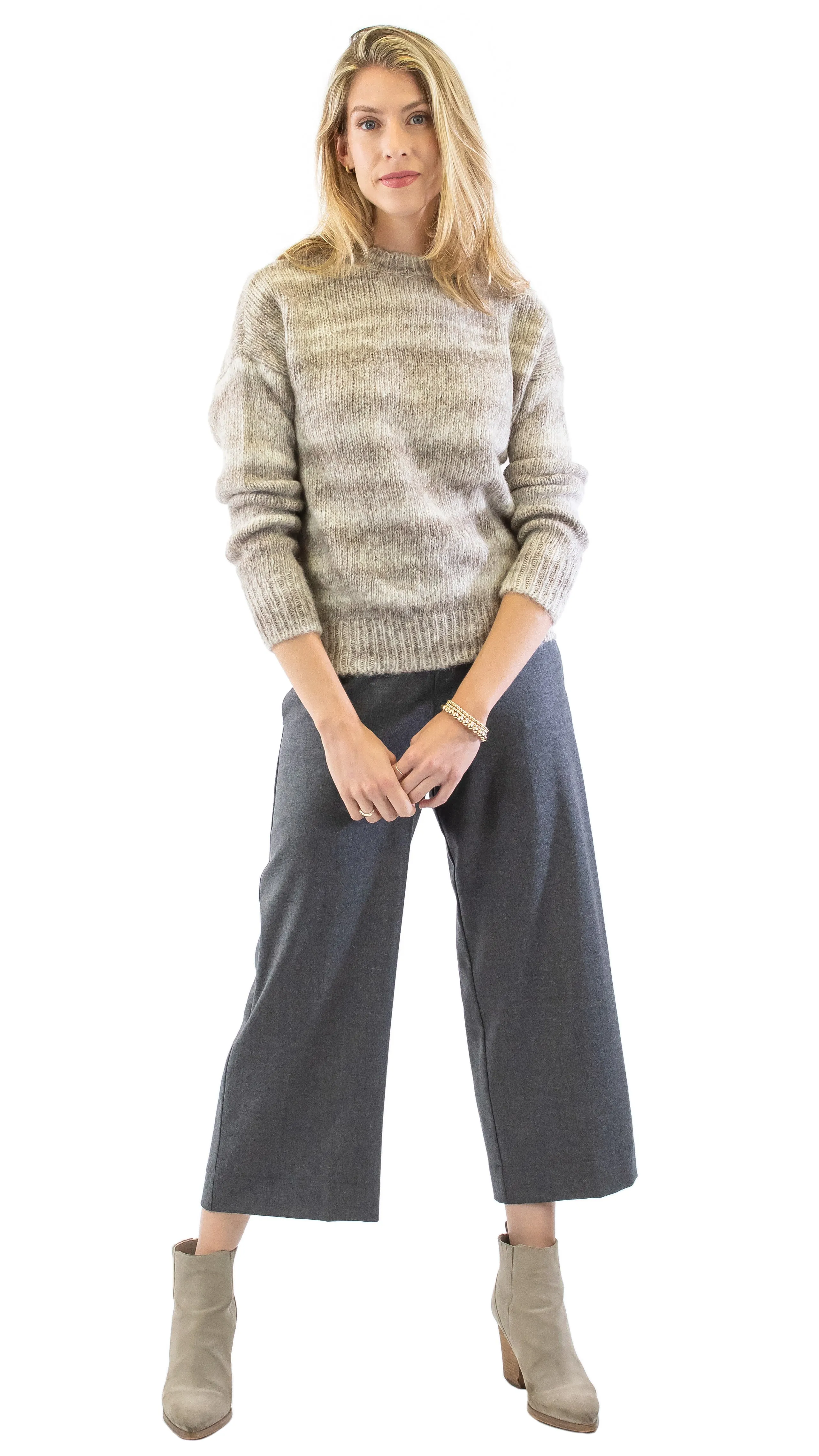 Wide Leg Crop Pants - Gray