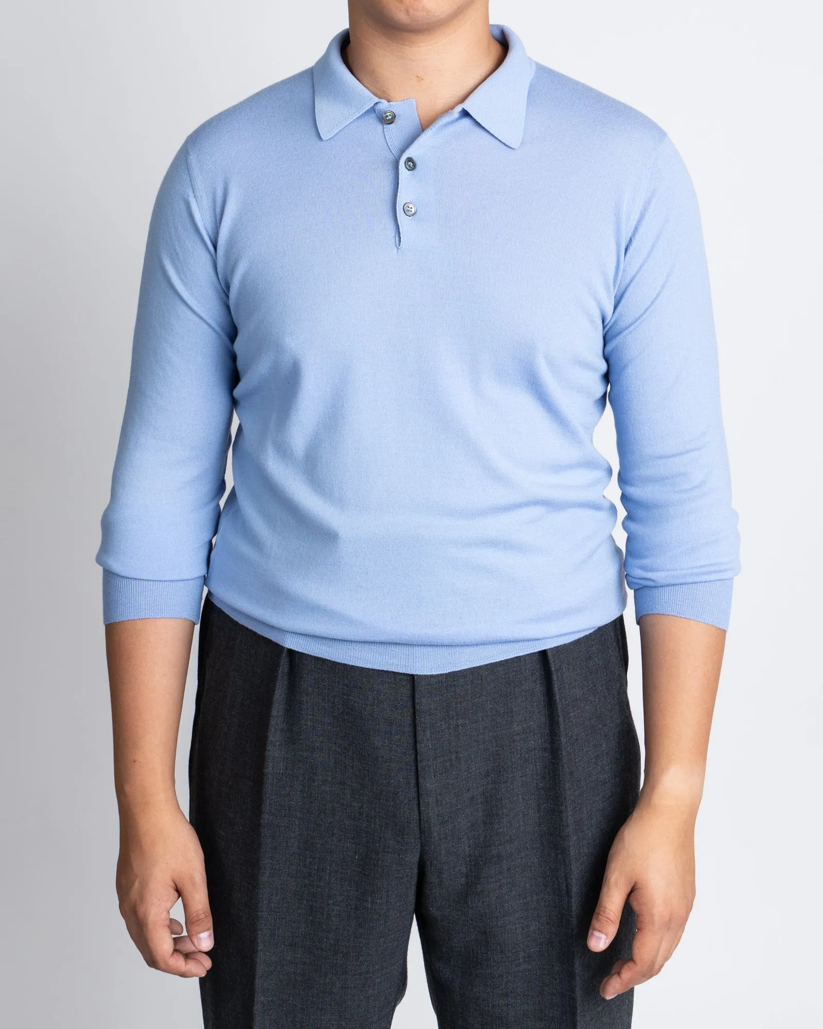 William Lockie x Loro Piana Merino Long Sleeve Polo - Hyacinth