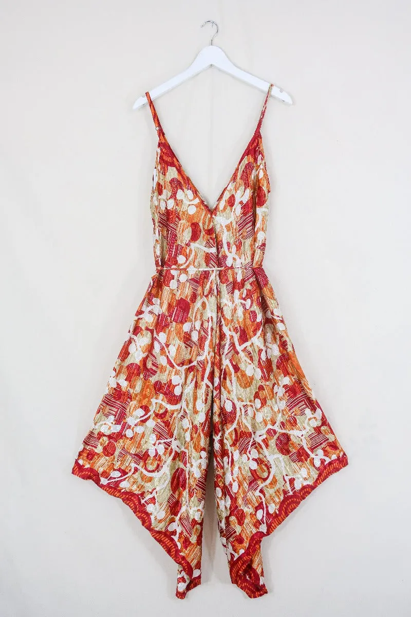 Winona Jumpsuit - Vintage Sari - Ruby & Copper Suns - M/L