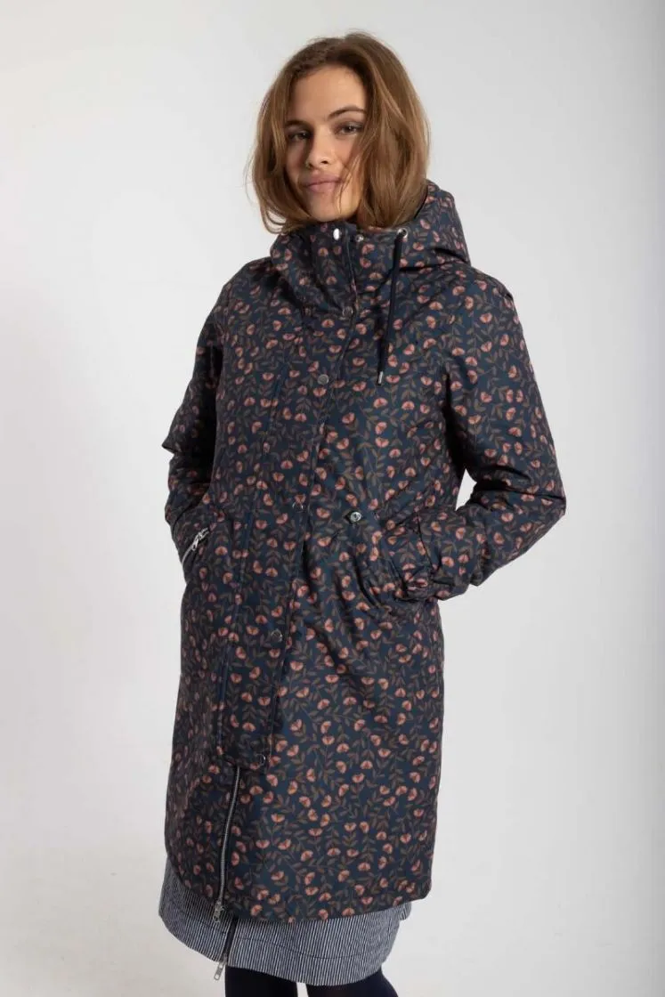 Winterjas met bloemenprint | Danefae brunhilde winter parka navy fleurie