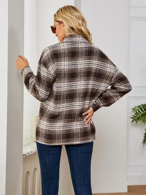 Women Casual Plaid Collared Button Down Long Sleeve Shirt Jacket