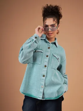 Women Green Washed Denim Shacket