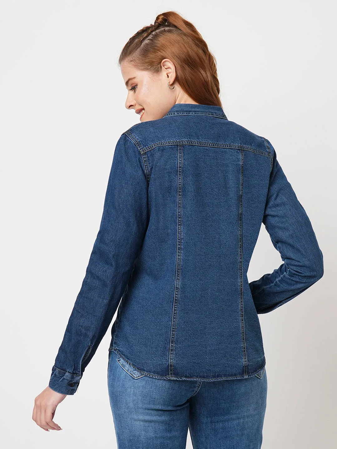 Women Slim Fit Blue Denim Shacket