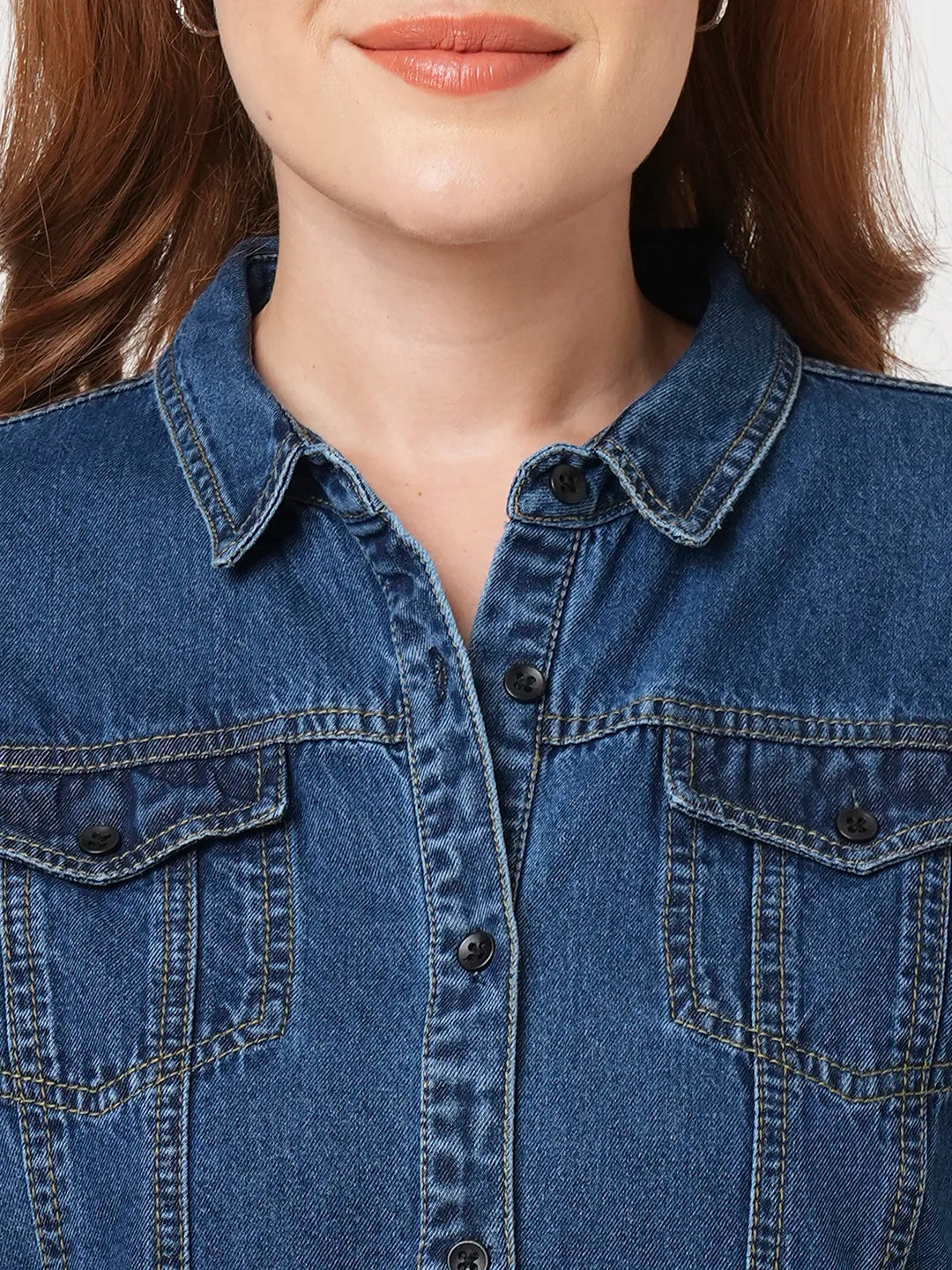 Women Slim Fit Blue Denim Shacket