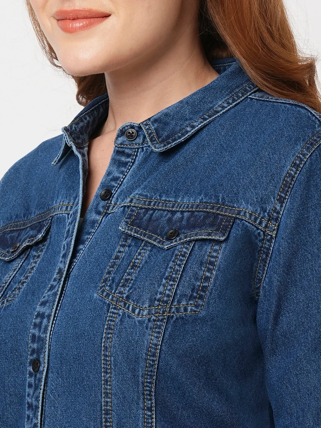 Women Slim Fit Blue Denim Shacket