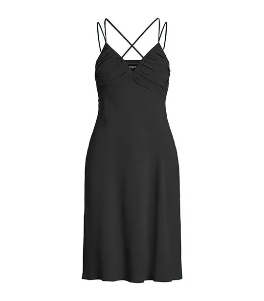 Women's Double-Strap Georgette Slip Dress Black