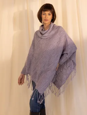 Woolen Cowl Neck Poncho - Lilac