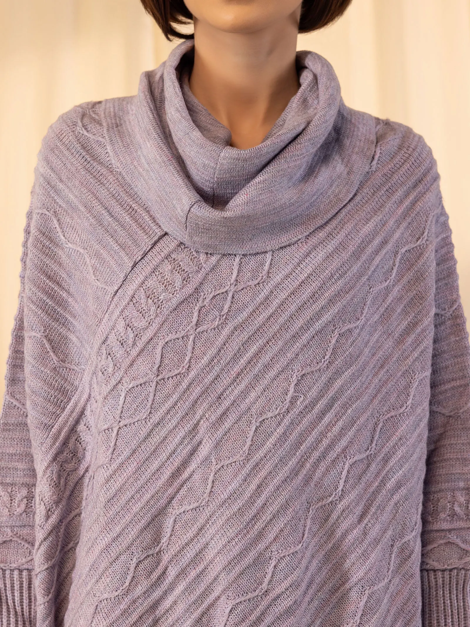 Woolen Cowl Neck Poncho - Lilac