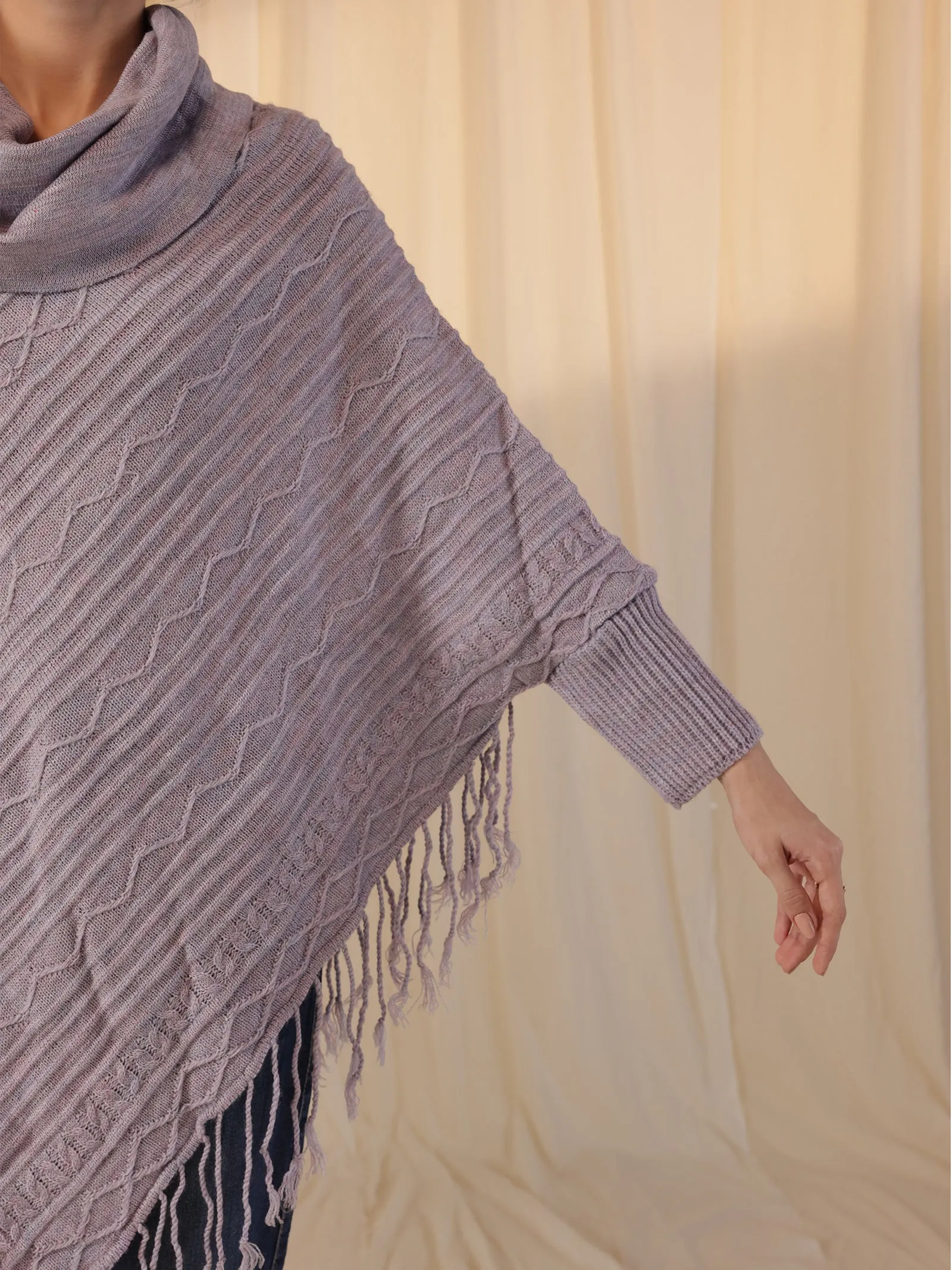 Woolen Cowl Neck Poncho - Lilac