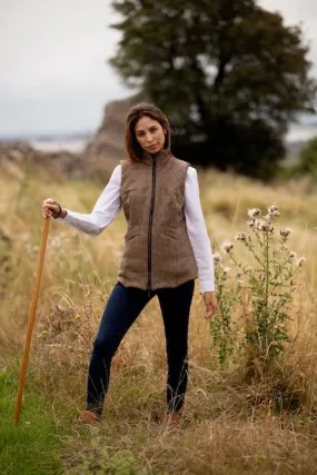 Wye Women's Harris Tweed Gilet - Brown green herringbone