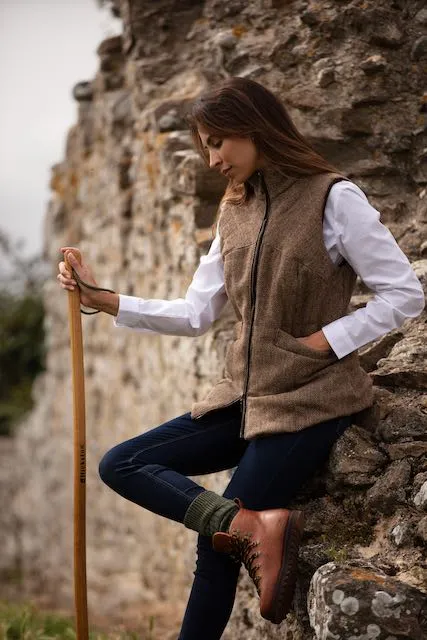 Wye Women's Harris Tweed Gilet - Brown green herringbone