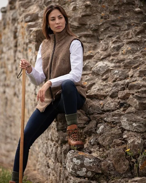 Wye Women's Harris Tweed Gilet - Brown green herringbone